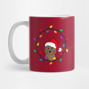 Goldendoodle with Santa Hat and Christmas Lights Mug